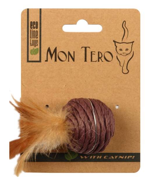 Дразнилка для кошек Mon Tero Шар мята, перья, коричневый, фиолетовый, 5 см