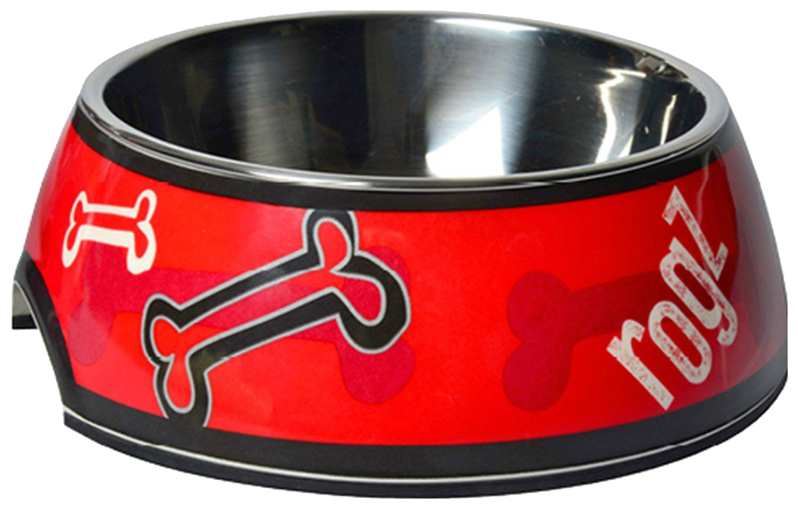 Одинарная миска для собак Rogz красные кости, пластик, резина, сталь,  0.3 л, 175*65