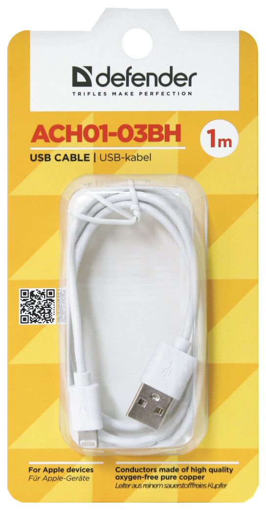 Кабель Defender ACH01-03BH USB Am - Lightning, белый - 1 м