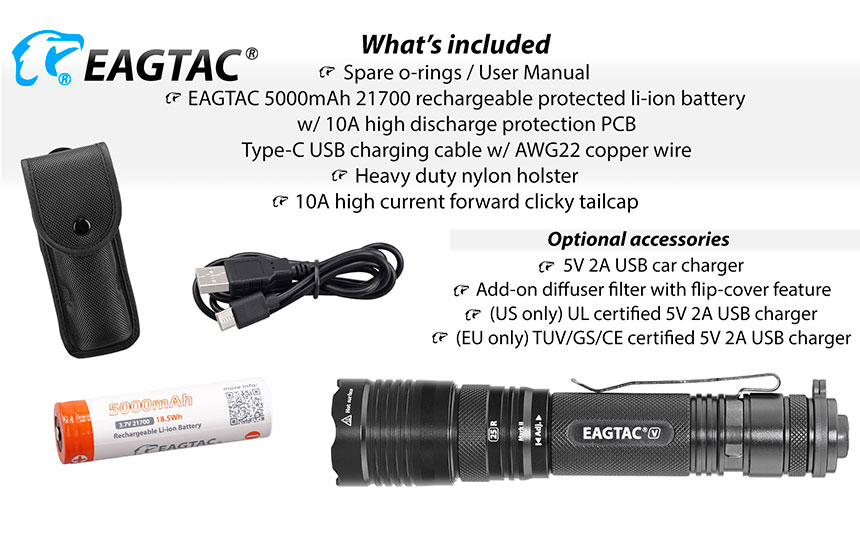 Туристический фонарь Eagletac T25V XHP70.2 нейтральный, черный, 11 режимов