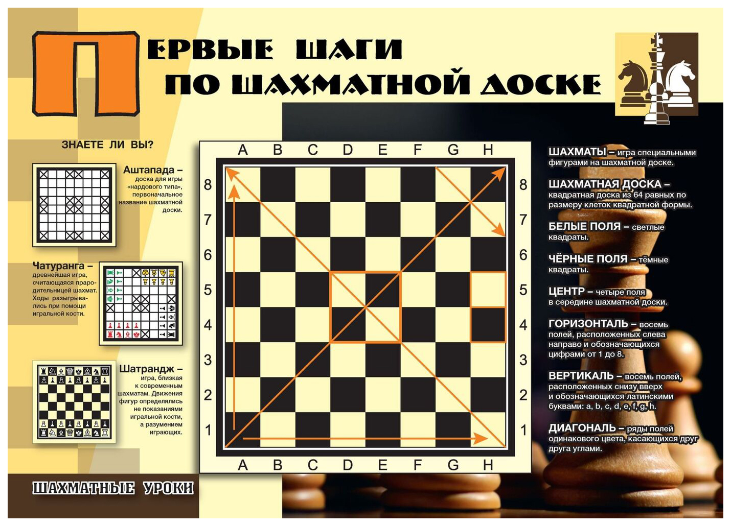 Комплект плакатов "Шахматные уроки": 4 плаката (Формат А3) с методическим сопровождением