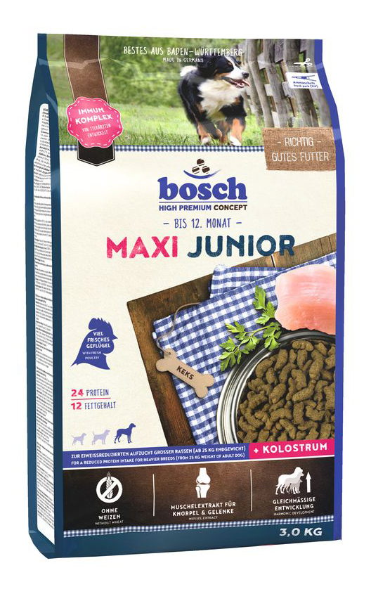 Сухой корм для щенков Bosch Maxi Junior, для крупных пород, домашняя птица, 3кг