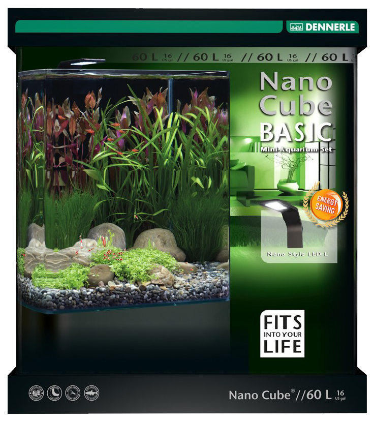 Аквариумный комплекс для рыб, креветок, растений Dennerle Nano Cube Basic Style LED L, 60л