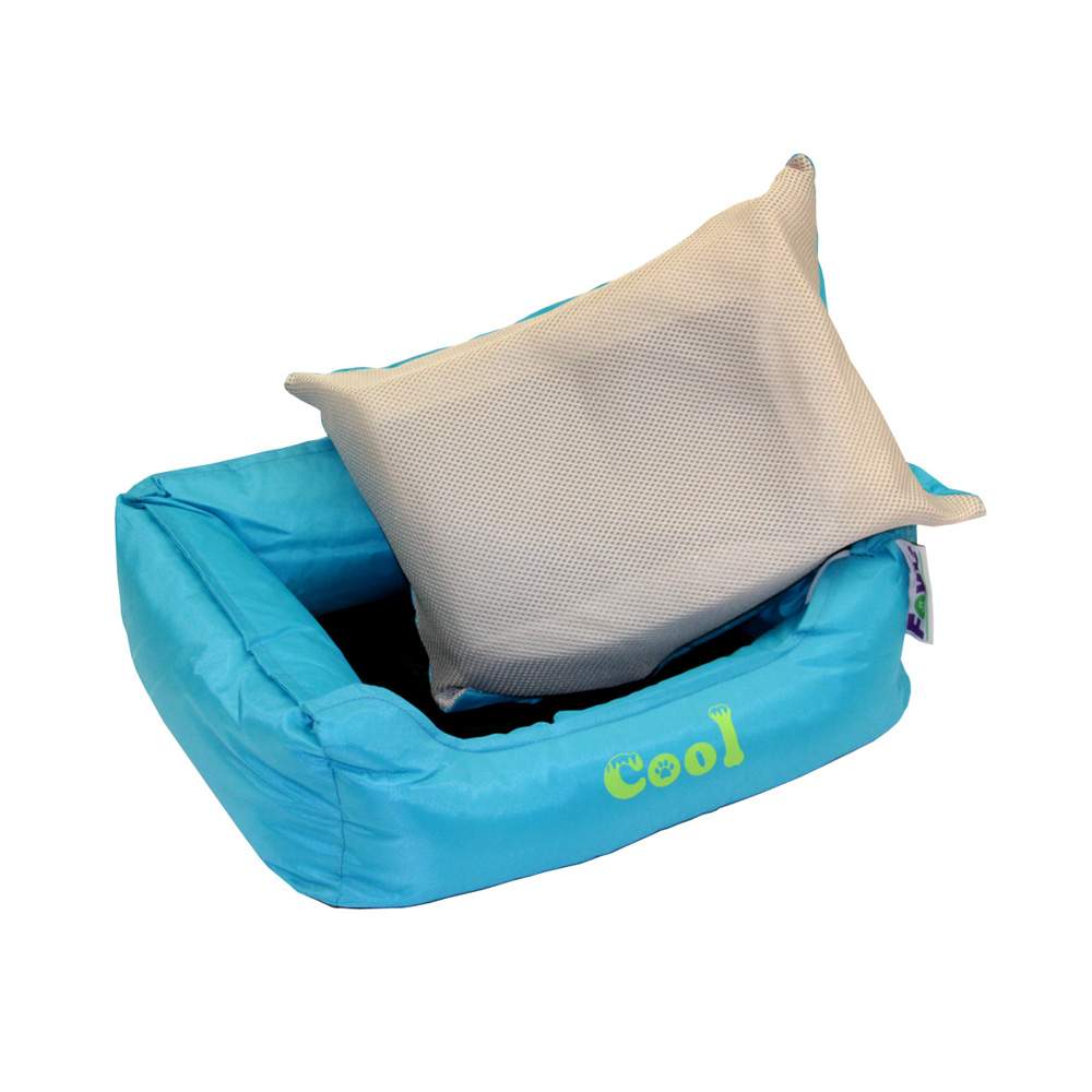 Лежак для животных FOXIE Cooling с охлаждающим ковриком, голубой, 47х37х17см