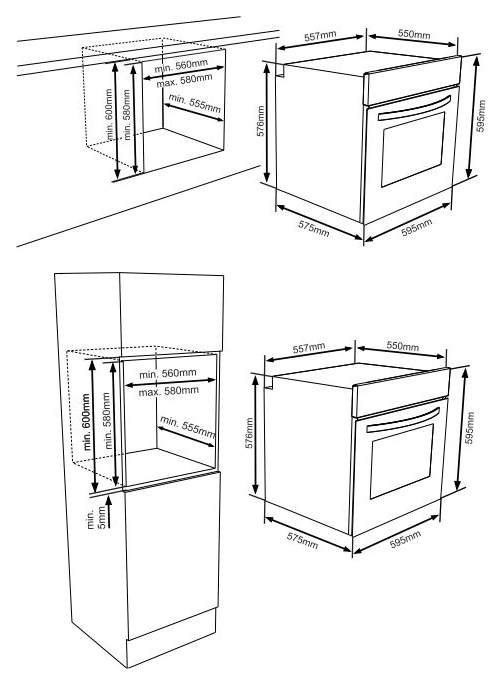Глубина встраивания духового шкафа