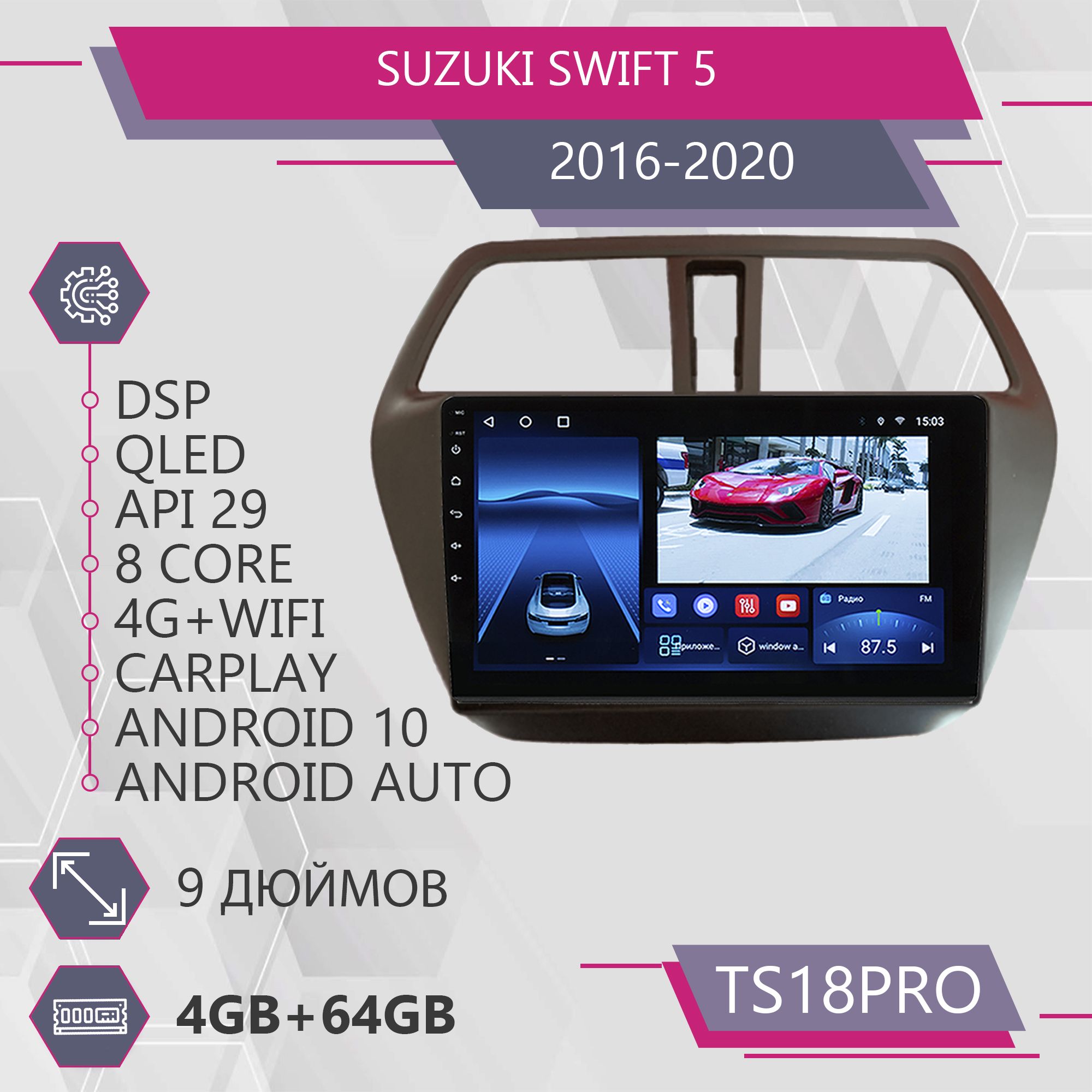 Магнитола Точка Звука TS18Pro Suzuki Swift 5/Сузуки Свифт 4+64GB 2din  Android – купить в Москве, цены в интернет-магазинах на Мегамаркет