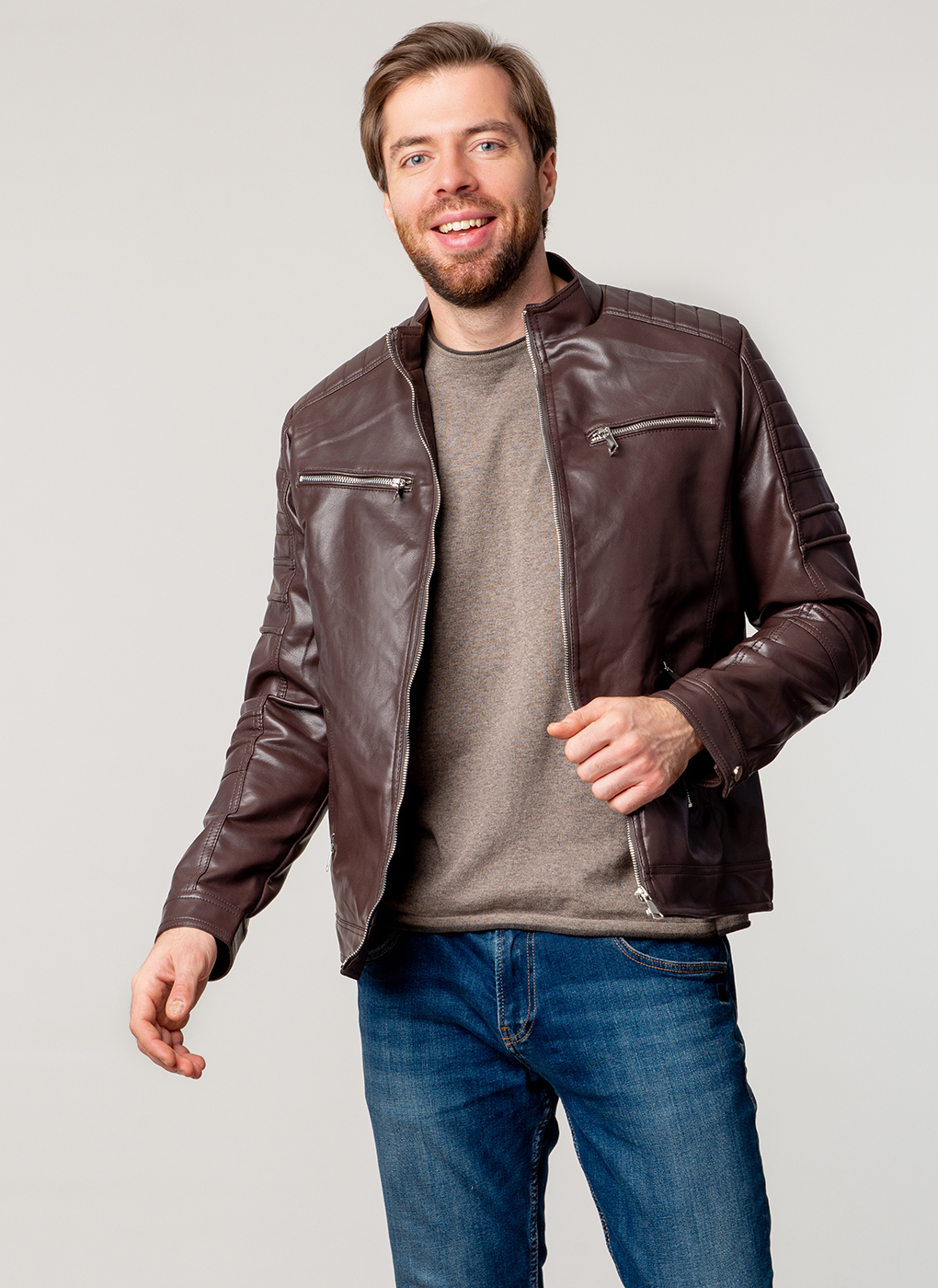 Кожаная куртка мужская Каляев 63858 коричневая 52 RU - купить в Москве, цены на Мегамаркет