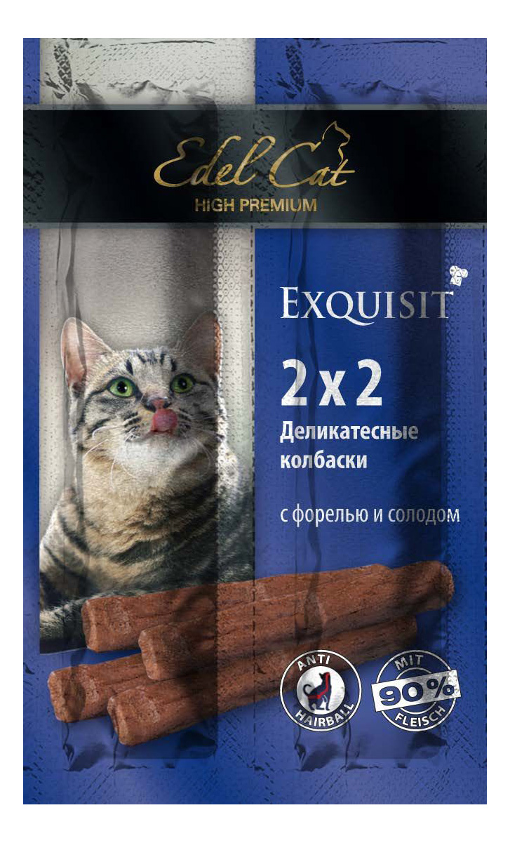 Лакомство для кошек Edel Cat Exquisit мини-колбаски Форель & Солод, 4 шт