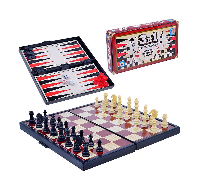 Настольная игра 1Toy 3 в 1: Шашки, шахматы, нарды на магните