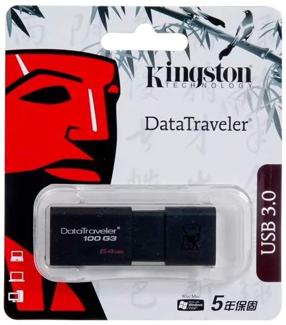 Флешка Kingston DataTraveler Traveler 100 G3 64ГБ Black (DT100G3/64GB)