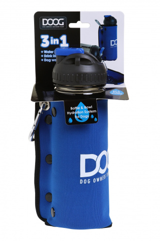 Комплект дорожный  для собак DOOG (бутылка 600мл + миска), синяя