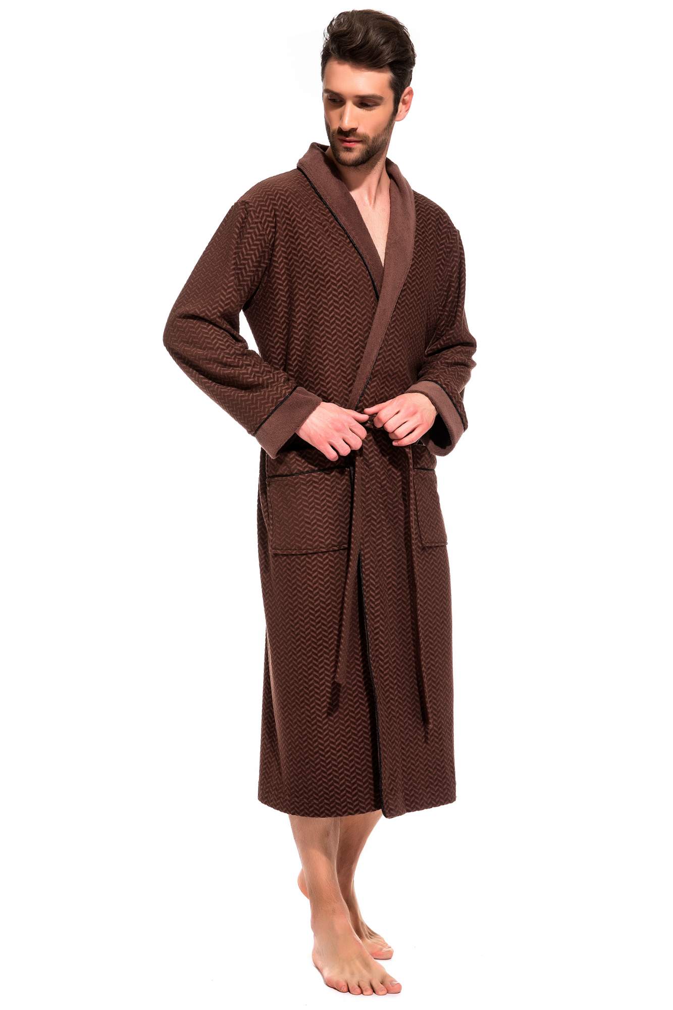 Мужской облегченный махровый халат из бамбука Peche Monnaie 419, шоколадный, L