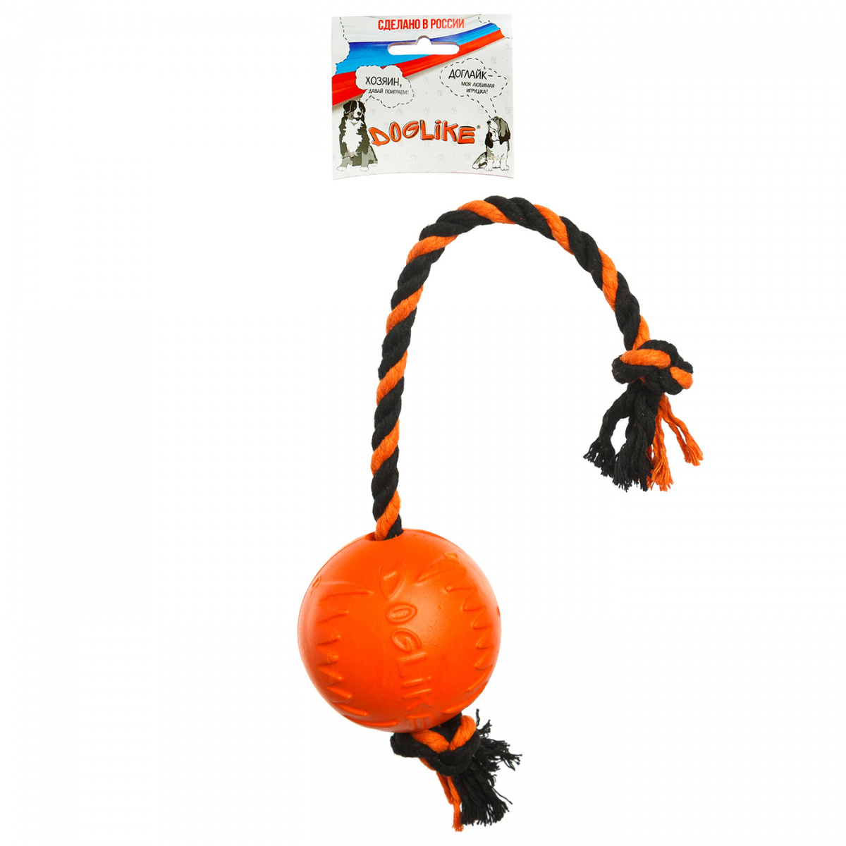 Апорт, грейфер для собак DOGLIKE мяч с канатом, длина 30 см