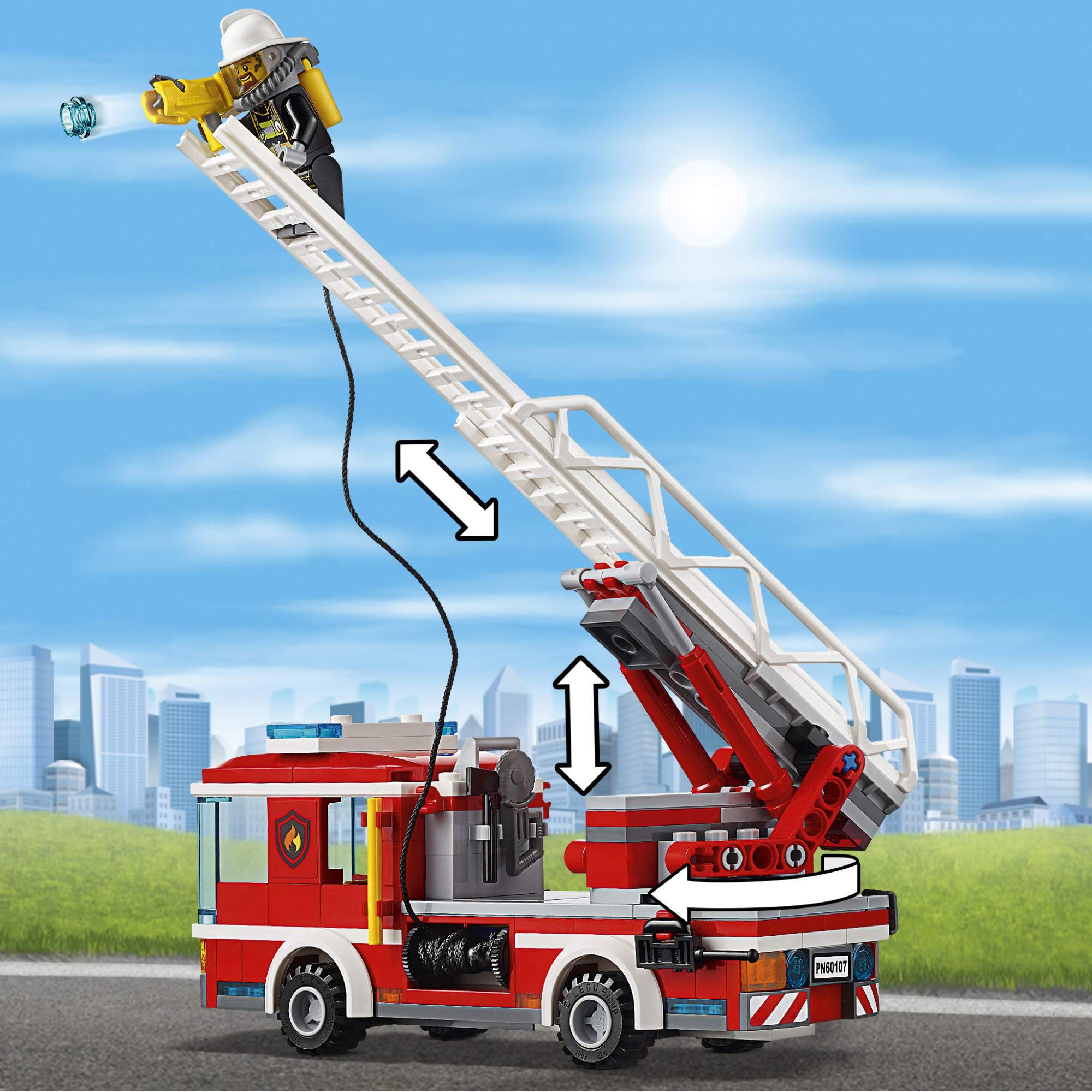 Купить конструктор LEGO City Fire Пожарный автомобиль с лестницей (60107),  цены на Мегамаркет | Артикул: 100000075392