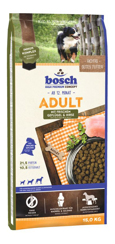 Сухой корм для собак Bosch Adult, домашняя птица и просо, 15кг