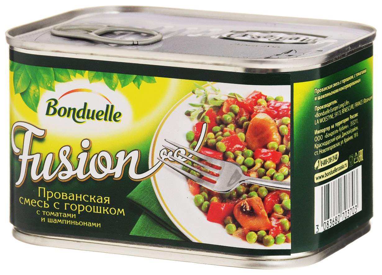 Смесь Bonduelle fusion прованская с горошком, томатами и шампиньонами 375 г  – купить в Москве, цены в интернет-магазинах на Мегамаркет