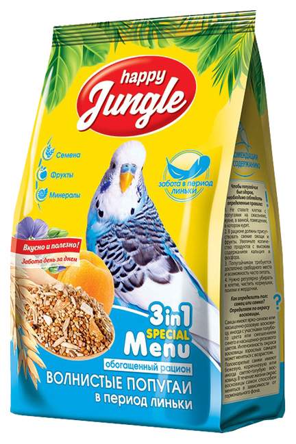 Основной корм Happy Jungle для волнистых попугаев при линьке 500 г