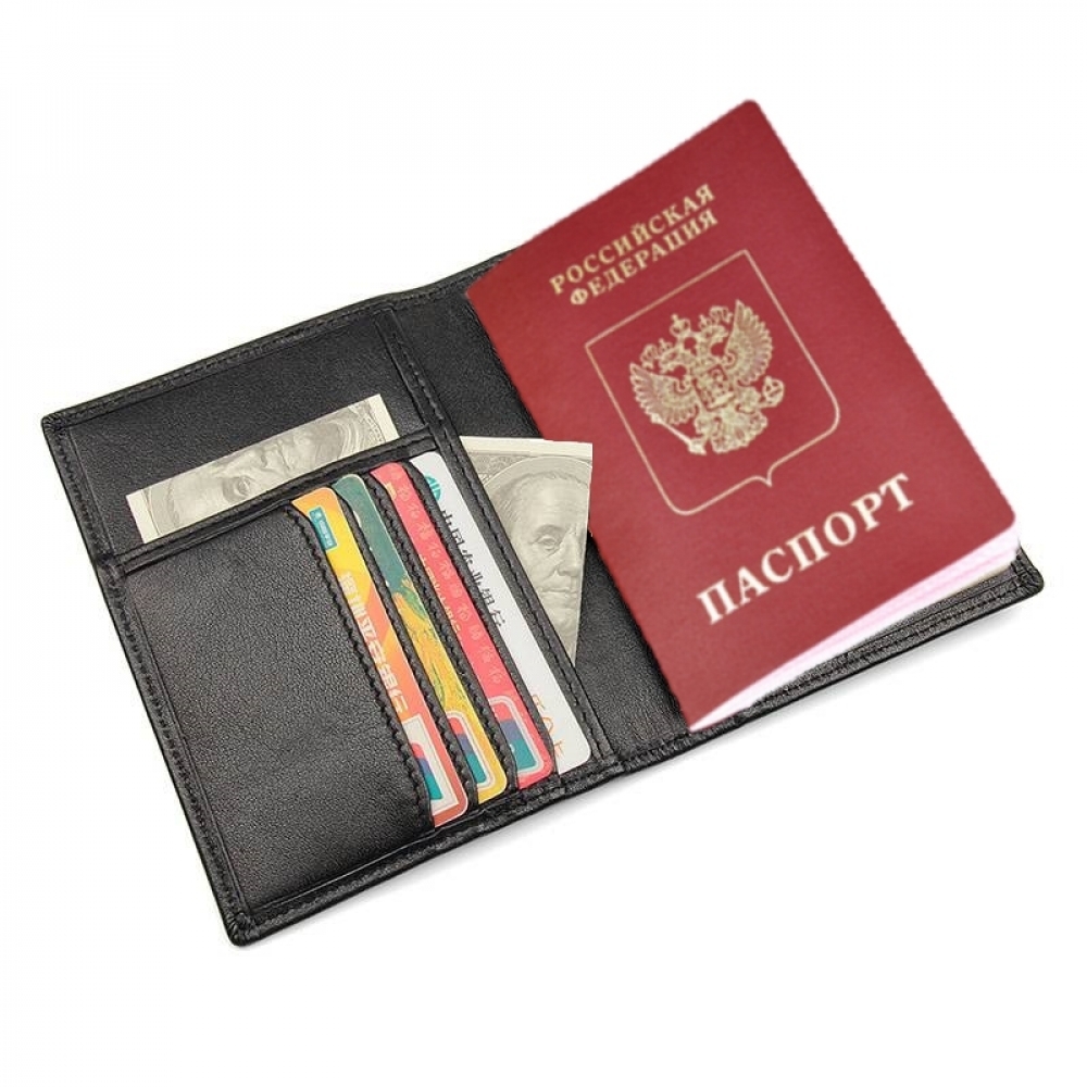 Обложка для паспорта из натуральной кожи "Кошелькофф" черная 8190BK