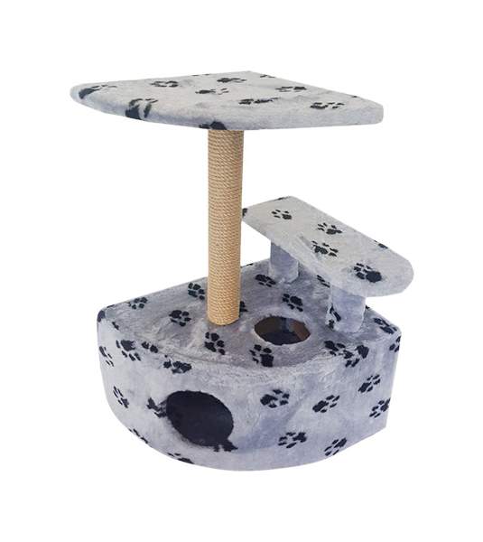 Комплекс для кошек Пушок Угловой со ступенькой Светло-серый с лапками