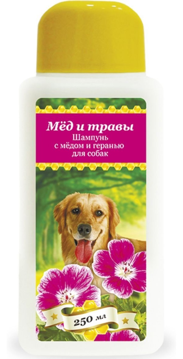 Шампунь для собак Pchelodar Мед и травы, мед и герань, 250 мл