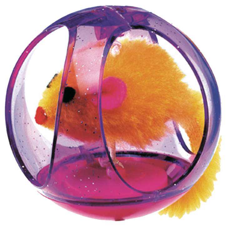 Мяч для кошек Ferplast Мышь в пластиковом шарике, разноцветный, 6.5 см