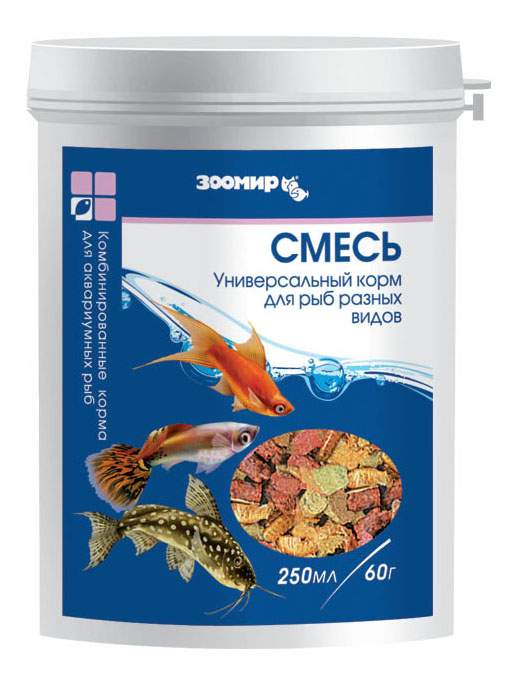 Корм для рыб Зоомир Смесь, гранулы, хлопья, 250 мл