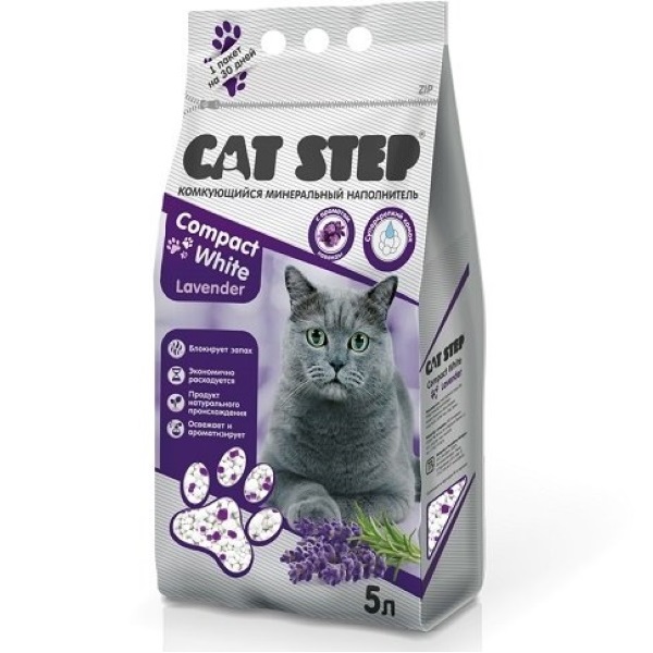 Комкующийся наполнитель для кошек Cat Step Compact White бентонитовый, лаванда, 4.2кг, 5л