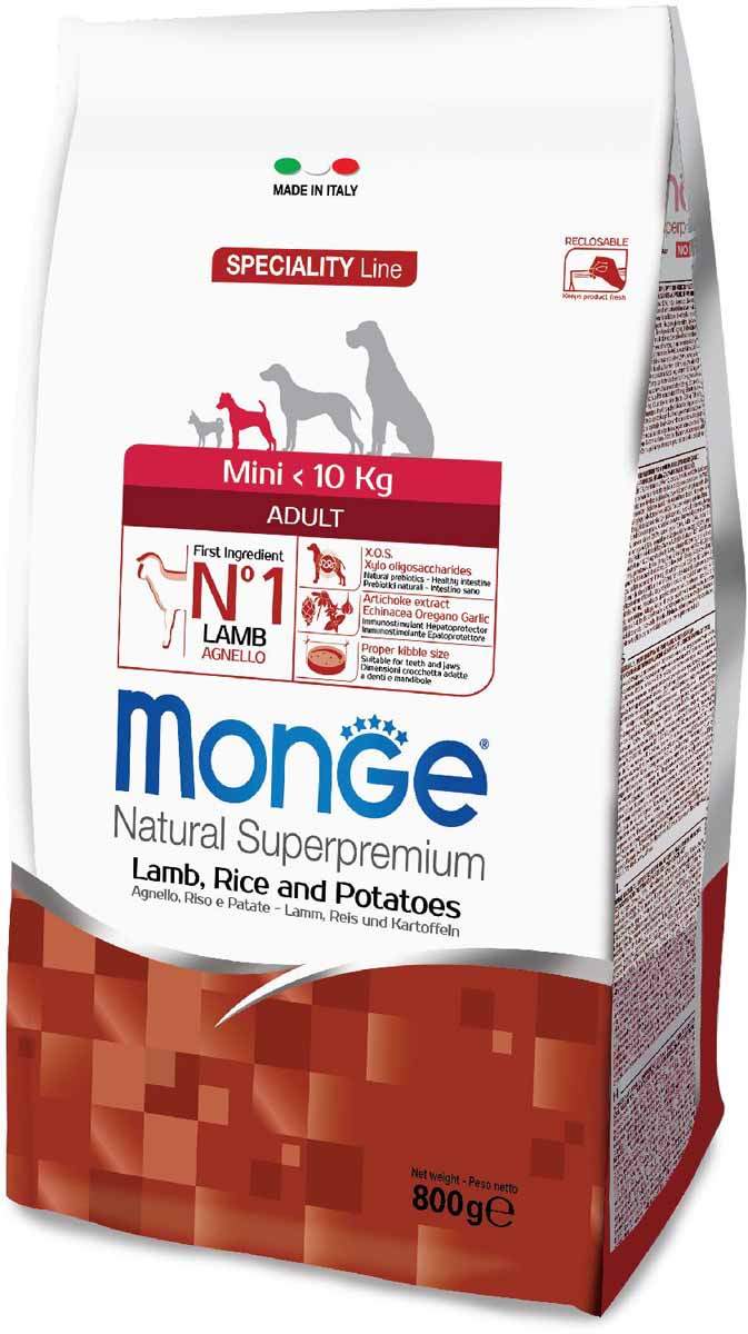 Сухой корм для собак Monge Speciality Mini, для мелких пород, ягненок, рис,картофель,0,8кг