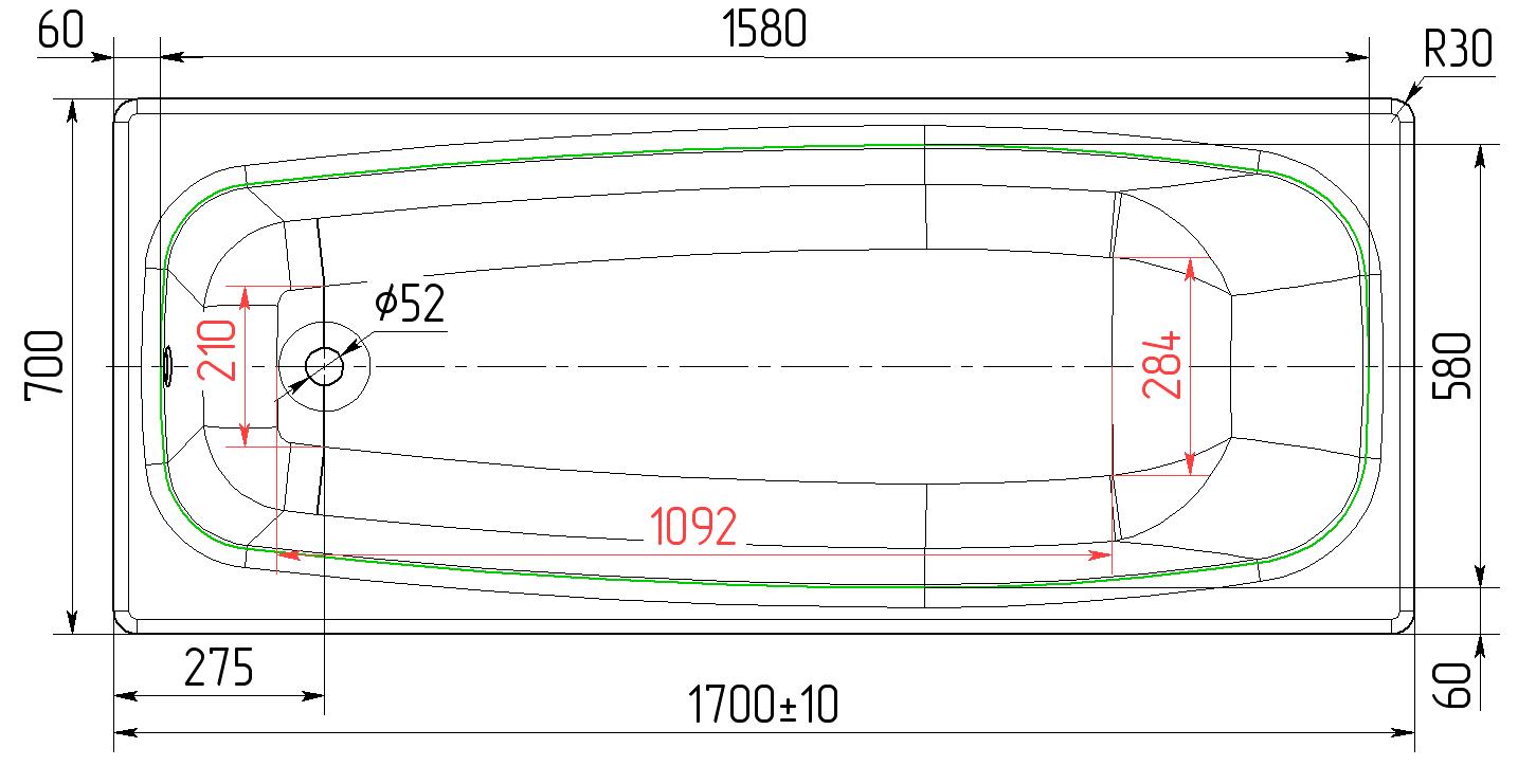 Ванна чугунная УНИВЕРСАЛ Грация 170х70 с регулируемыми ножками a000002 ...