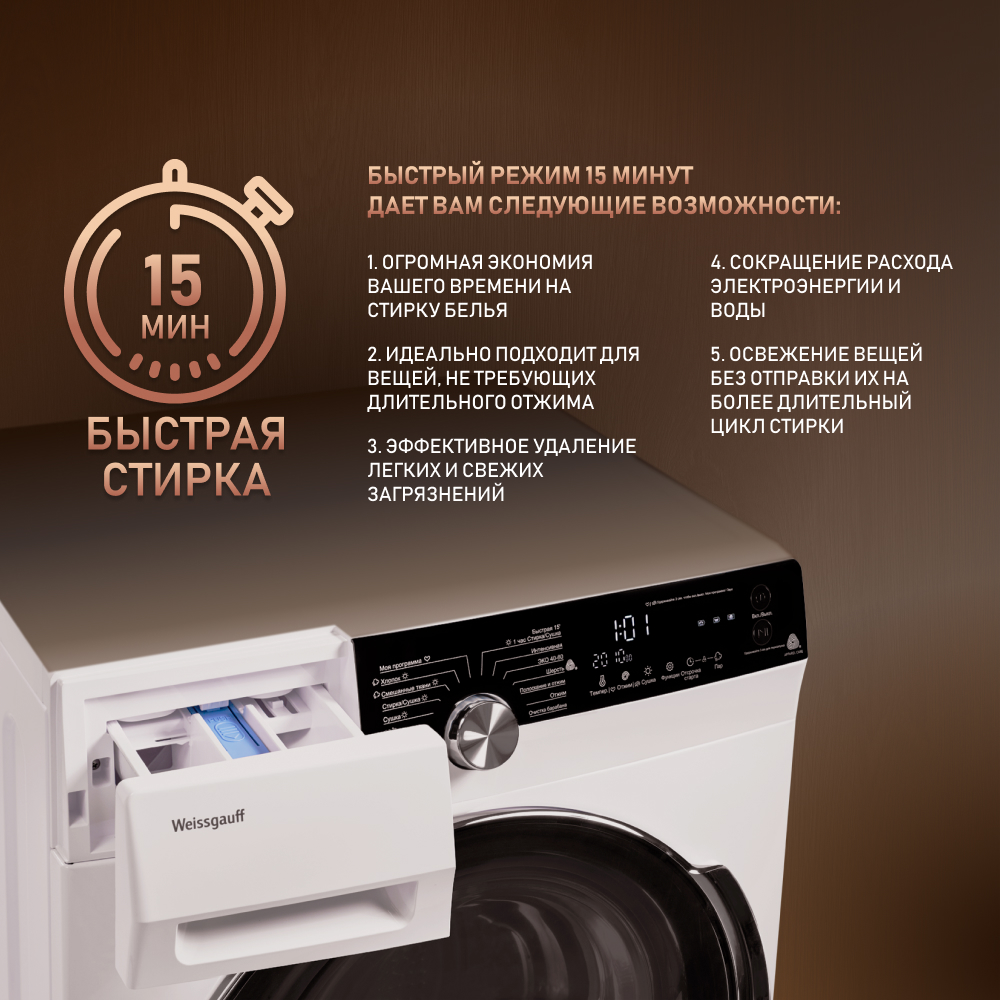 Стиральная машина с сушкой Weissgauff WMD 4748 DC Inverter Steam, купить в  Москве, цены в интернет-магазинах на Мегамаркет