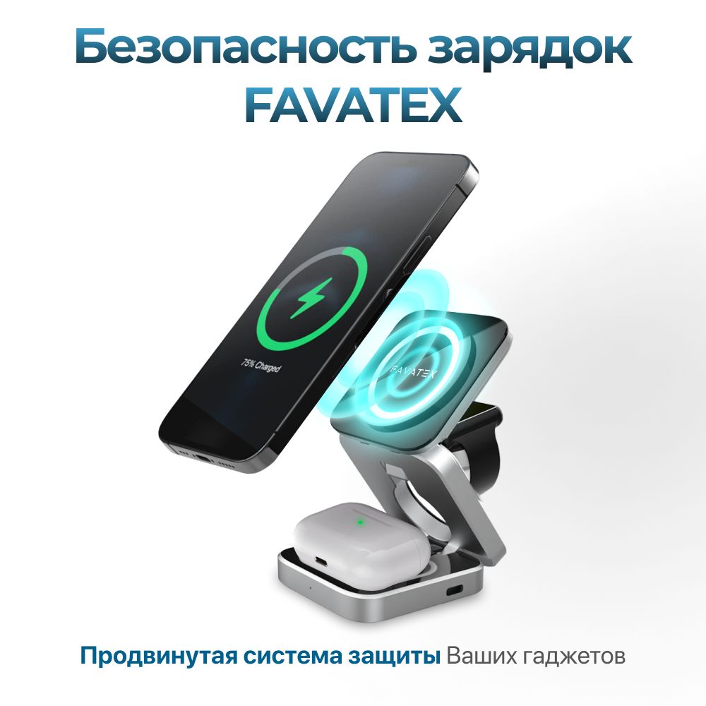 Магнитная беспроводная зарядка 3 в 1 складная для iPhone, AirPods, Apple  Watch, купить в Москве, цены в интернет-магазинах на Мегамаркет