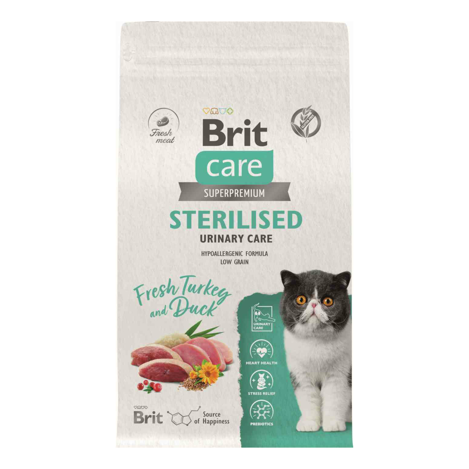 Купить сухой корм для кошек Brit Care Superpremium Sterilised с индейкой и уткой 1,5 кг, цены на Мегамаркет | Артикул: 100061731640