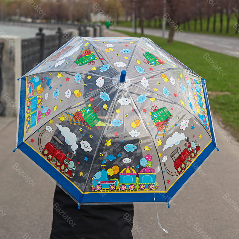 Зонт детский Diniya для мальчиков Транспорт со свистком c синей ручкой