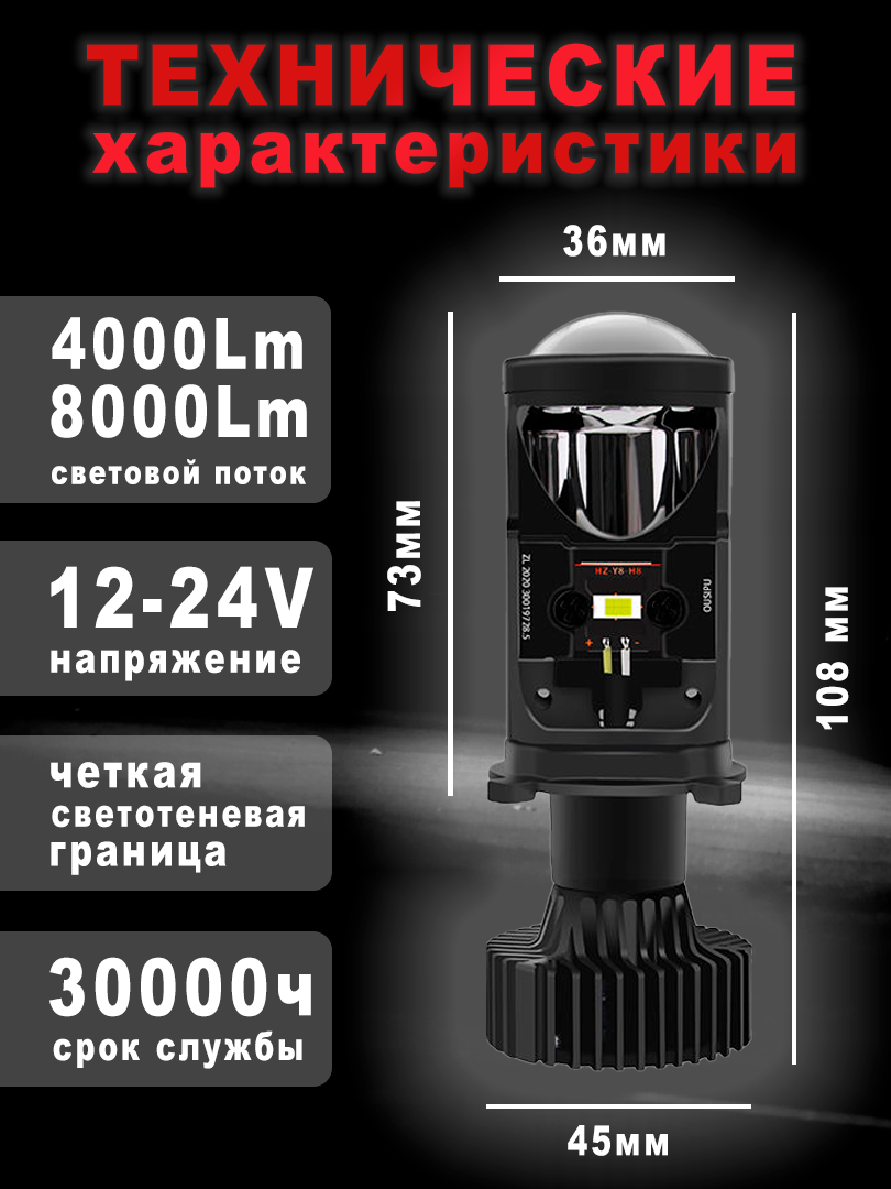 Автомобильные светодиодные LED лампы BRIYEYS H4 с линзой, Т9, 1031, 6000 К,  2 шт - купить в Москве, цены на Мегамаркет | 600013625392