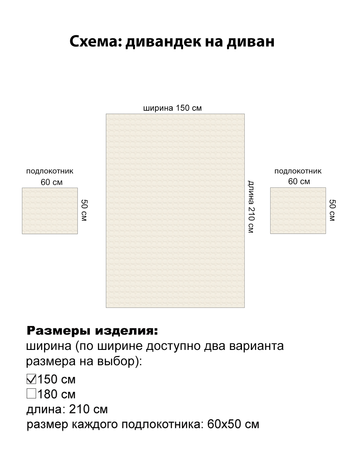 Дивандек на диван DARLISHOP Печенька 150х210 (1 шт) Подлокотник 60х50 (2 шт)