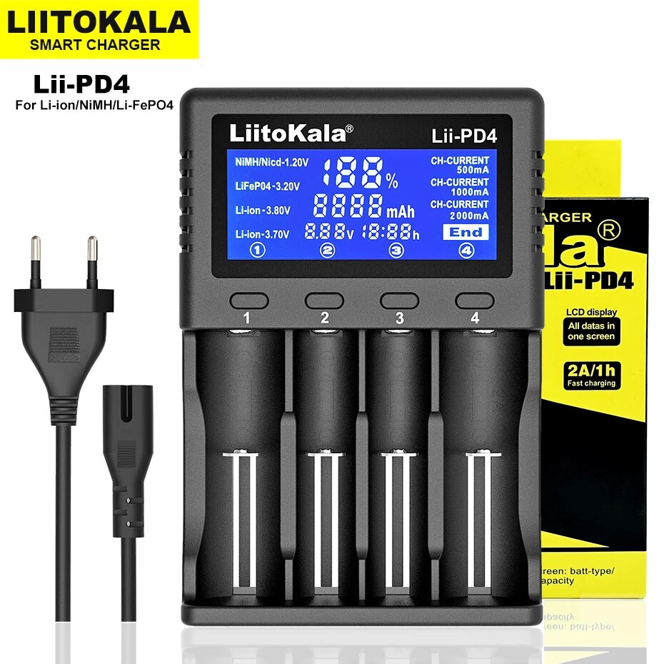 Зарядное устройство Liitokala lii-PD4 для аккумуляторов AA, AAA, 18650, NiMh, NiCd, LiIon - купить в CelWik, цена на Мегамаркет