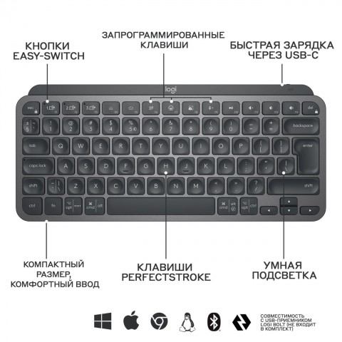 Беспроводная клавиатура Logitech MX Keys Mini Graphite (920-010501)