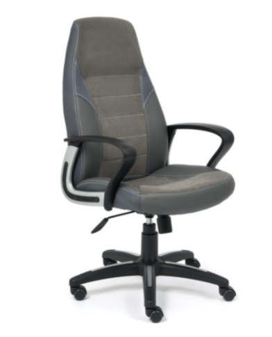 Кресло офисное TetChair INTER, кож/зам/флок/ткань, C-36/29/TW-12  gray / metallic