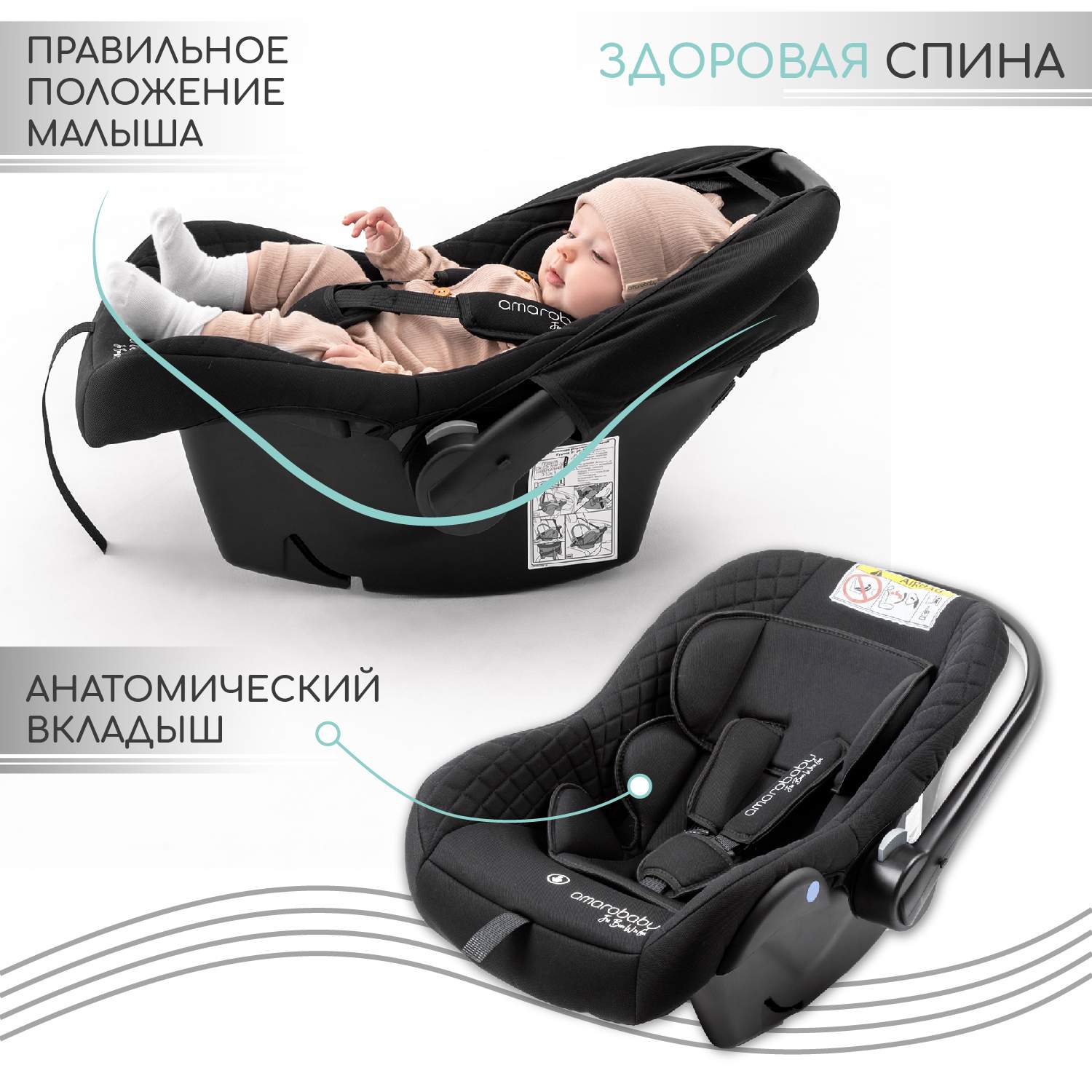 Автокресло детское AMAROBABY Baby comfort, группа 0+, черный - отзывы  покупателей на Мегамаркет