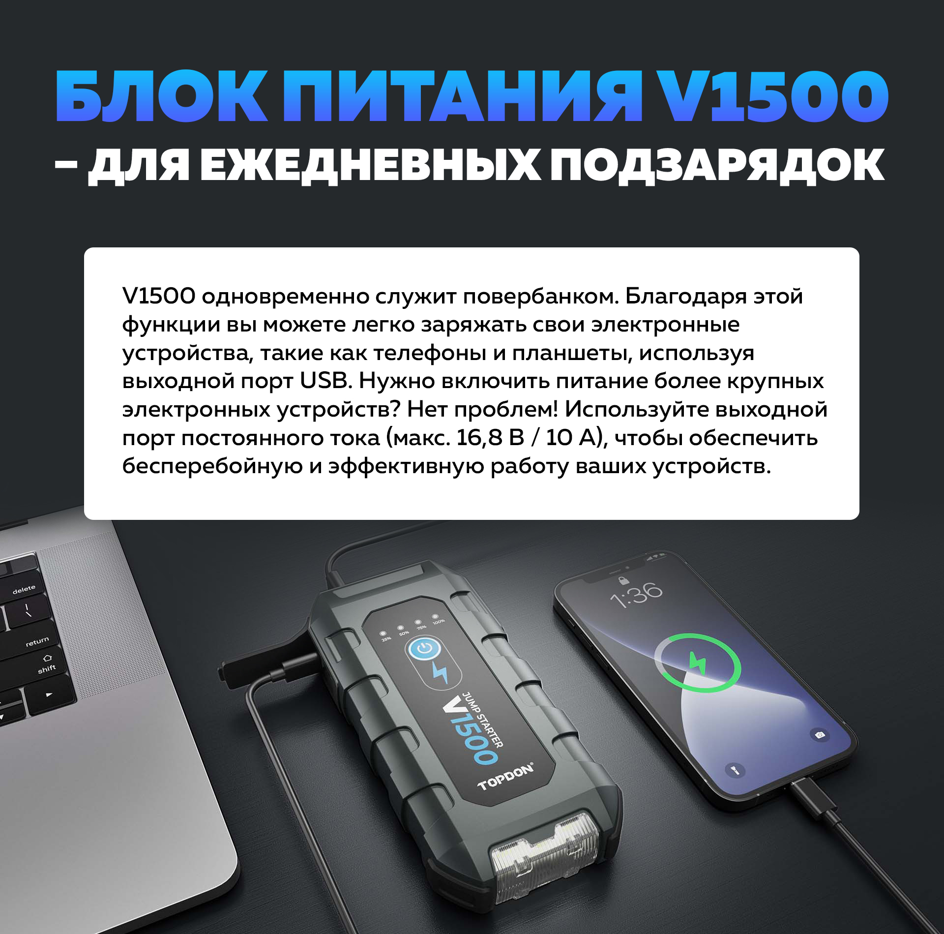 Пусковое устройство TOPDON V1500 - купить в Москве, цены на Мегамаркет |  600013645597