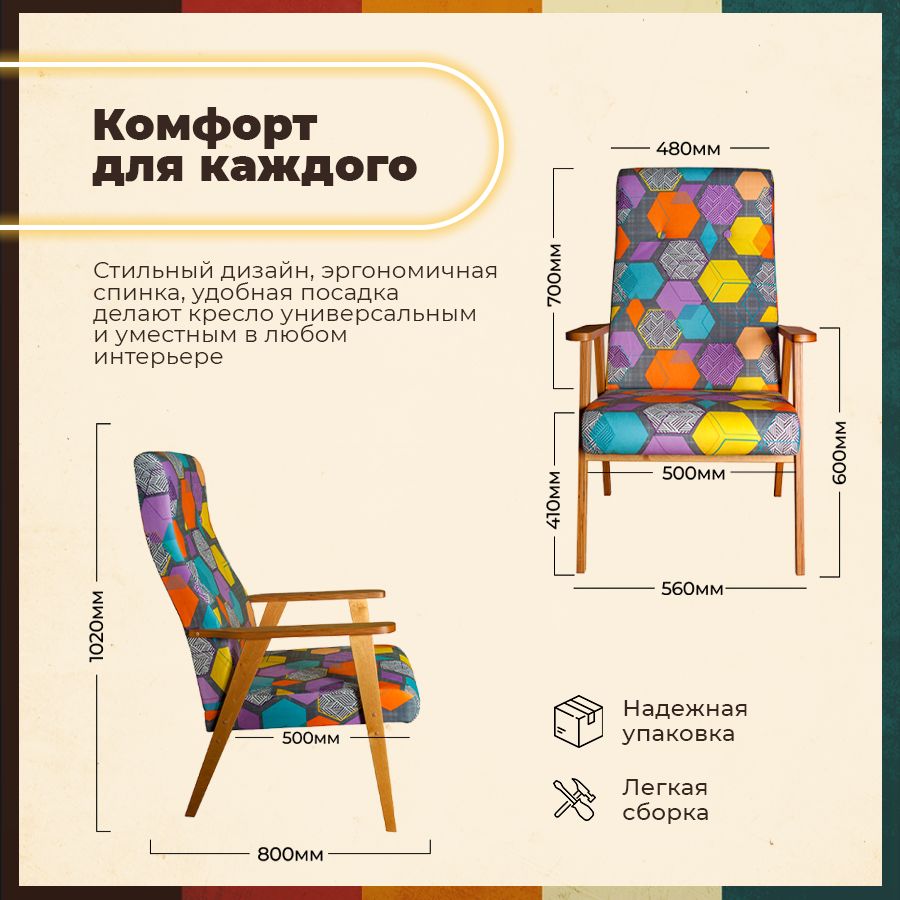 Кресло ТМ Кресло Сибири Ретро для дома, дачи, офиса,разноцветный (Geometry  Multy) - отзывы покупателей на Мегамаркет