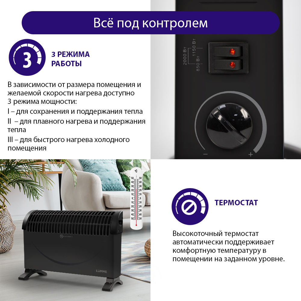 Конвектор LUMME LU-CH606A Black - отзывы покупателей на Мегамаркет