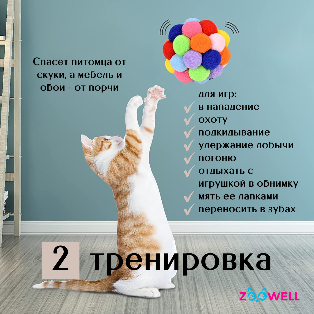 Купить игрушка для кошек и собак ZooWell Play Мячик с  колокольчиком,разноцветный,размер L, 6.5 см, цены на Мегамаркет | Артикул:  600013292325