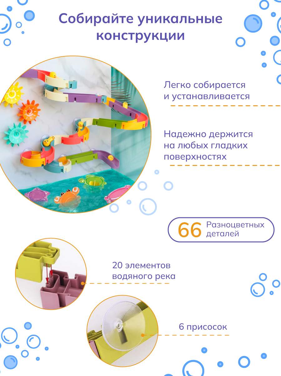 Игровой набор Solmax&Kids для ванной веселые горки 66 предмета SM06974 -  отзывы покупателей на Мегамаркет