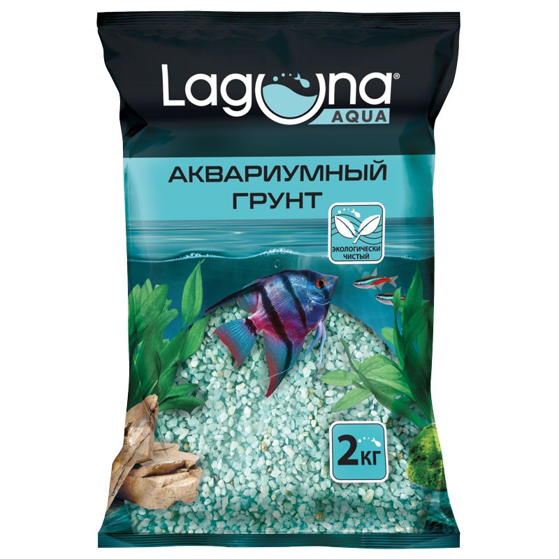 Грунт для аквариума Laguna мраморная крошка, Бирюза, 0,8-2мм, 2кг