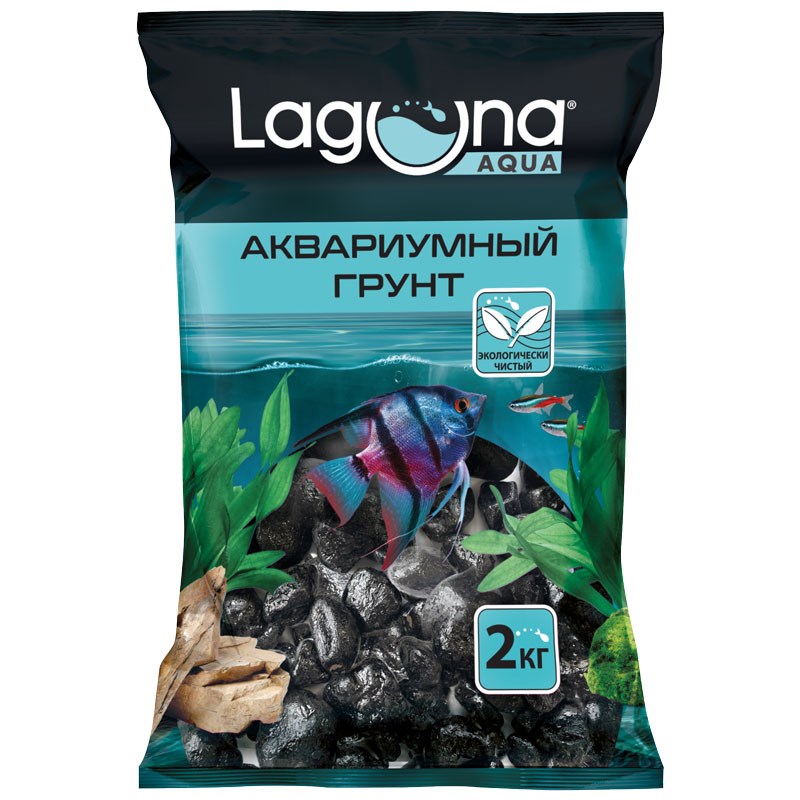 Грунт для аквариума Laguna галька речная, черный, 20-30мм, 2кг
