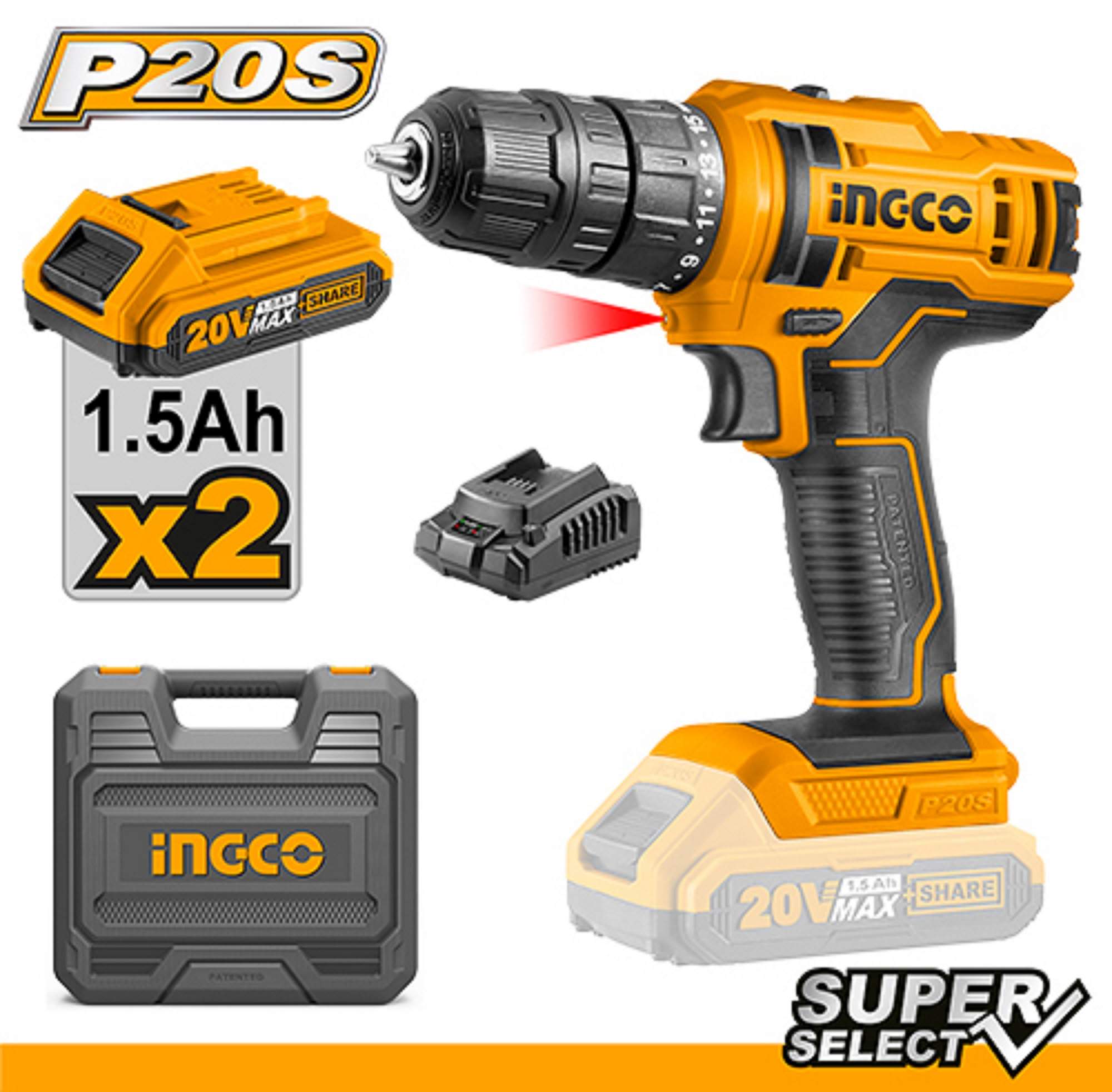Шуруповерт аккумуляторный INGCO CDLI20028 Li-lon 20.0 В, 1.5 Ач, 2 АКБ ...