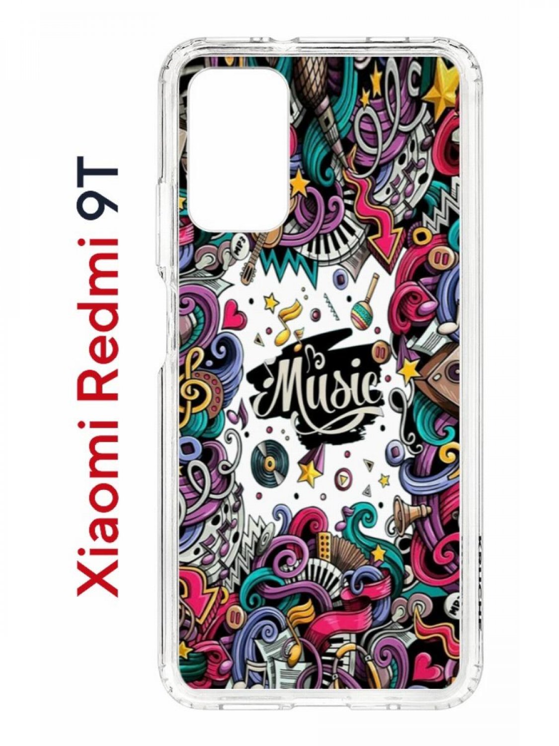 Чехол на Redmi 9T с принтом Kruche Print Music,противоударный бампер,с  защитой камеры, купить в Москве, цены в интернет-магазинах на Мегамаркет