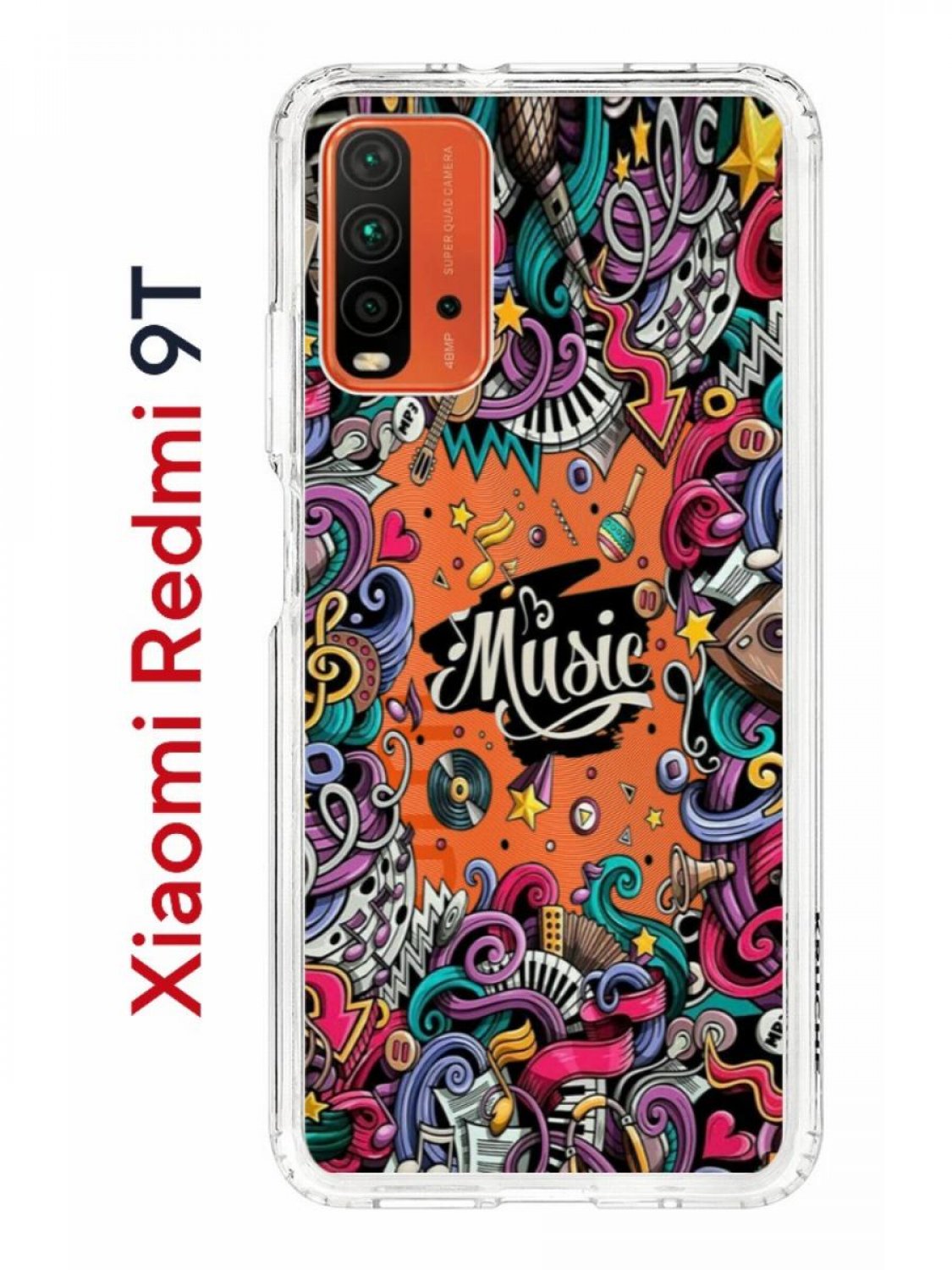 Чехол на Redmi 9T с принтом Kruche Print Music,противоударный бампер,с  защитой камеры, купить в Москве, цены в интернет-магазинах на Мегамаркет