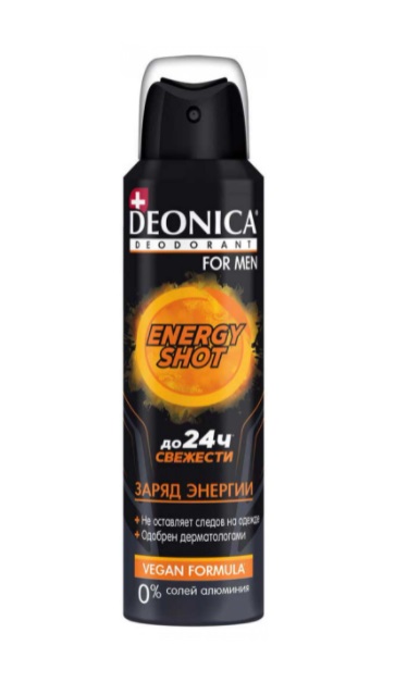 Купить дезодорант спрей для тела Deonica For Men Energy Shot Vegan Formula мужской 150 мл, цены на Мегамаркет | Артикул: 100029408631